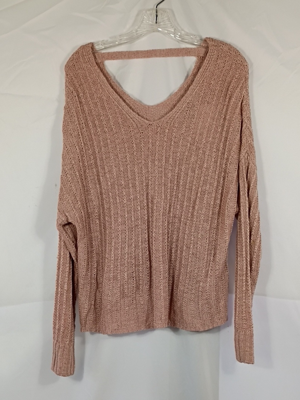 NWT SO Soft V-Neck Ribbed Sweater - Blush Pink Women's Size Large Winter